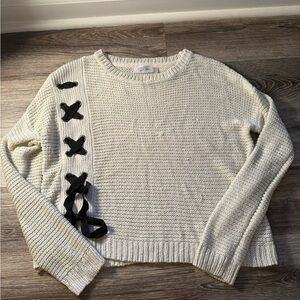 RD Style, Cream Boat Neck Side Tie Knit Sweater with Cropped Fit. Size Small.